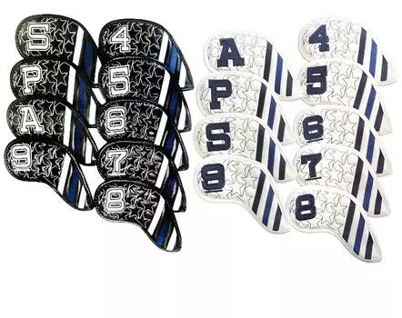 Golf Head Cover Iron Cover for Irons Embroidered 9 Piece Set S Numbered Star Line Black White 4-9 P, A, (White) белый