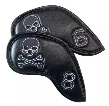 Golf head cover iron cover for irons embroidered set X numbered skull black 10-piece 4-9 P, A, S,