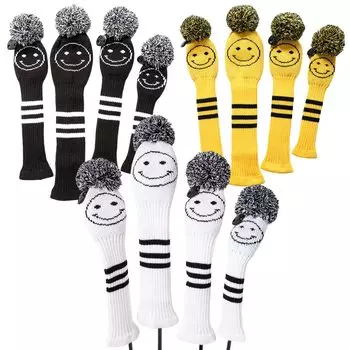 Golf head cover set knit smile cover golf 4-piece (white)