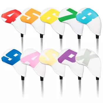 Golf Iron Cover Club Head Cover Set of 10 Made of Neoprene Stretchy Large Numbers White Base Colorful Numbers (4-9,P,A,S,X) &