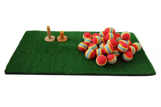 Golf Practice Thick Shot Mat 60cm x 30cm Thickness 1cm Artificial Grass Colored Urethane Ball Cushion Ball Comes with 2 Tees Mat and Urethane Ball
