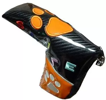 Golf Putter Cover with Paw Print Pin Magnetic Closure Design, Type, (Black/Orange)