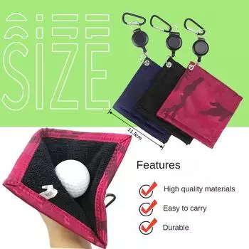 Golf Wiping Cloth Retractable Easy To Pull The Rope Wiping Cloth Clubs Easy To Pull The Buckle Wiping Towel Golf Cleaning Towel синий