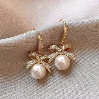 Golicc Pearl Ear Hook Niche Best Selling Female Bow Golden White Pearl