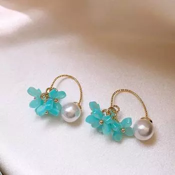 Golicc Yellow Stud Earrings for Women 2025 New Arrival Best Selling Fancy Summer Vacation Style Earrings Dopamine Ear Rings Blue Stamen Pearl [Holiday Wind]]