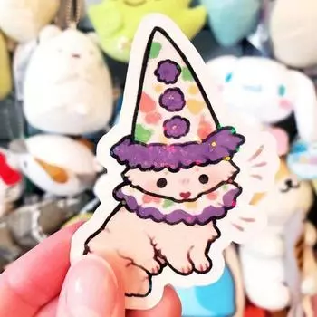 Голографическая наклейка с изображением клоуна-кота / наклейка с изображением кота / наклейка с изображением котенка / наклейка с милым животным / наклейка с изображением ноутбука 5pc