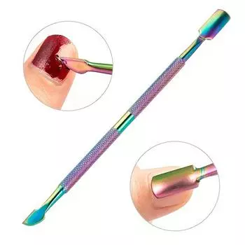 Голографическая палочка для кутикулы из нержавеющей стали для многофункционального удаления ногтей, маникюра и педикюра