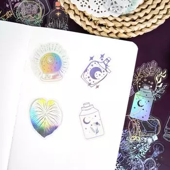 Голографические лазерные наклейки, 100 шт., прозрачные, серебристые, винтажные, декоративные блестящие наклейки «сделай сам», справочник, наклейки для домашних животных, посылка 100 pcs фиолетовый/зелёный