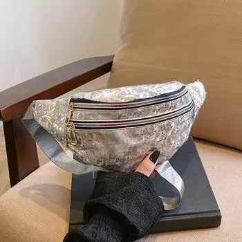 Голографические поясные сумки, женские серебряные поясные сумки, женская поясная сумка, черные поясные сумки с геометрическим рисунком, лазерная нагрудная сумка для телефона, поясная сумка 30x8.5x13cm чёрный