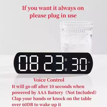 Голосовое управление Цифровой будильник TEMP Дата Таймер обратного отсчета Ночной режим USB Type-C 12/24H Функция «анти-беспокойство» 2 будильника Светодиодные часы