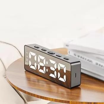 Голосовое управление Зеркало Цифровой будильник TEMP Дата 2 будильника Ночной режим Повтор Настольные часы 12/24H Функция «анти-беспокойство» Светодиодные часы белый