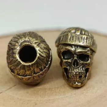Голова черепа в шляпе, латунные бусины для ножей, EDC DIY, плетеные браслеты из паракорда, брелок, подвески, аксессуары, подвески для инструментов на открытом воздухе, амулеты латунный