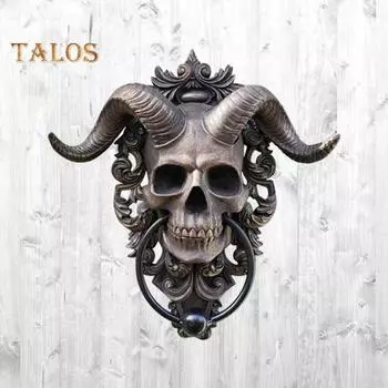 Голова козла Череп Настенное украшение Домашний офис Гостиная Ванная комната Настенное искусство Жуткий козий рог Череп из смолы Статуэтка Скульптура Настенный орнамент S