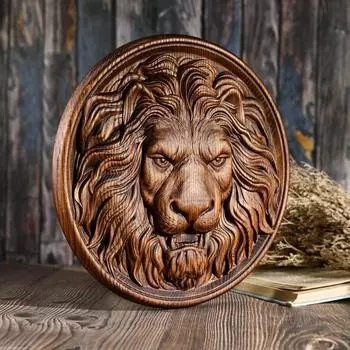 Голова льва, резьба по дереву, настенная табличка, ретро-стиль, резьба по дереву, домашний декор 20cm