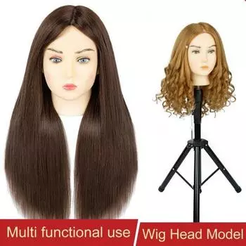 Голова манекена с настоящими волосами Парикмахерская Косички Обучение укладке волос Манекен Косметология Кукольная голова Коричневый Золотой Парикмахерская Макияж Практика Голова