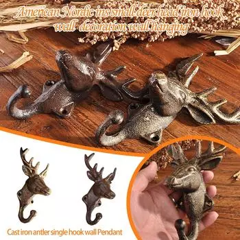 Голова оленя, железный кулон ручной работы из рогов оленя с одним крючком на стену One Size