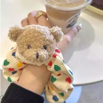 Голова плюшевого мишки Веревка Милая осень и зима Мягкая восковая девушка Ins Большое кольцо для завязывания волос Аксессуары для волос Кольцо для волос