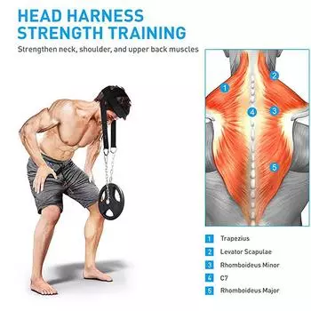 Голова, шея, тренировка, головной ремень, ремень для силовых упражнений, регулируемый, для силовых тренировок, фитнеса, для тренировок с отягощениями чёрный