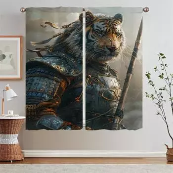 Голова тигра Чжан Фэй Тюль для украшения гостиной Кухонные шторы Плотная ткань Подхваты для штор Плотные шторы Жалюзи W50xH70cmx2pcs-CL