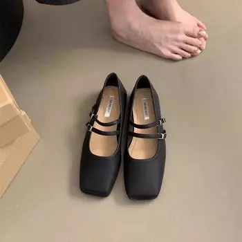 голова вечерние нежные туфли женские 2025 новый легкий и привычный темперамент легкий рот одиночные туфли весна и лето универсальные туфли Мэри Джейн 35