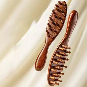 Головка расчески из натурального сандалового дерева Meridian Comb с длинной ручкой, многофункциональная вставка, массажная расческа для зубов, 22 гвоздя