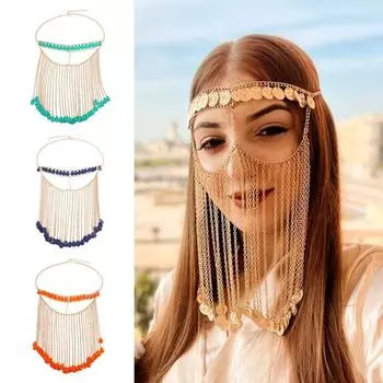 Головная цепочка с регулируемым дизайном для ночного клуба, бара, вечеринки, металлическая кисточка, головной убор для женщин, занавеска для лица фиолетовый