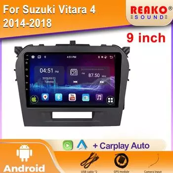Головное устройство плеер автомобиль Android для Suzuki Vitara 4 2014-2018 Мультимедиа Радио GPS Авто Carplay Навигация 2din DVD Экран Сенсорный 4 core 1GB+32GB carplay