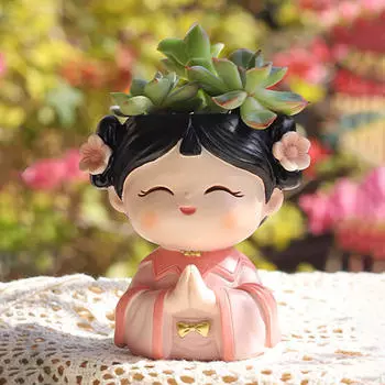 Головной плантатор, милая фигурка девушки в горшке, настольный цветочный горшок, цветок из смолы для двора розовый