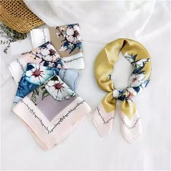 Головной платок с цветочным принтом, шарфы для женщин, квадратный шарф хиджаба 70 см для женщин