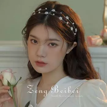 Головной убор, двухслойная повязка для волос из сплава, повязка на голову с цветочным жемчугом, новая повязка для волос, обруч для женщин