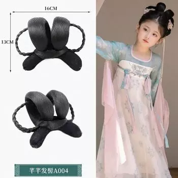 Головной убор феи Чанъэ, детский, для девочки, парик для древнего костюма, головной убор в форме пучка волос в древнем китайском стиле для ношения с ханьской одеждой, с цветами, сетка для волос Sandy Hair Bun