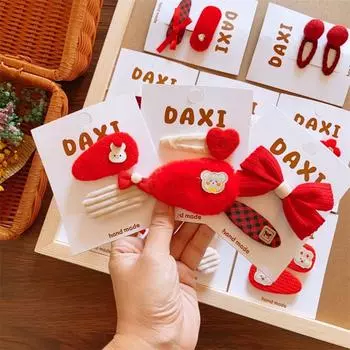 Головной убор Ханфу, детская новогодняя шпилька, аксессуары для волос, красный бант, заколка для волос, макияж