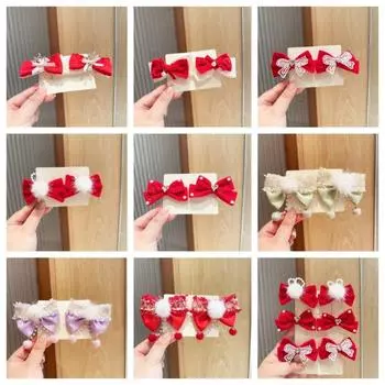 Головной убор Ханфу, новогодние заколки, аксессуары для волос, красный бант, заколка для волос, дети