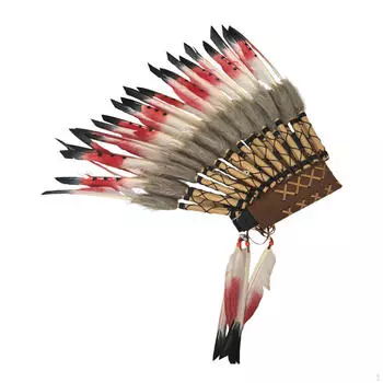 Головной убор из перьев индейского вождя, повязка на голову для праздников, подарка на день рождения, Хэллоуин Gray Red