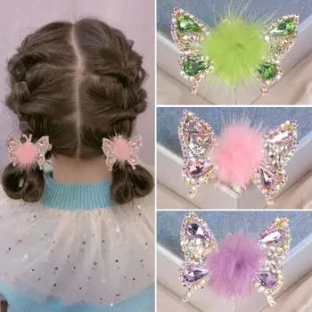 Головной убор Мини-заколка для волос Металлическая классическая движущаяся заколка с летающими блестящими стразами и бабочками фиолетовый