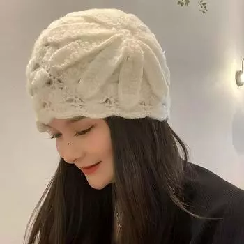 Головной убор ручной работы, шапка из белой шерсти, теплая и утепленная шапка для осени и зимы, женская ажурная вязаная шапка, меховая шапка цвета дыни average size