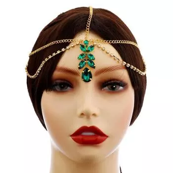 Головной убор с подвеской в виде брови из зеленого кристалла в стиле бохо, цепочка на лоб, повязка на голову в виде капли воды, свадебные этнические аксессуары для волос золотой