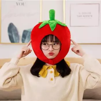 Головной убор с помидорами, мягкие носимые милые плюшевые шапки для переодевания, головные уборы, реквизит для фотосессии, шляпа с героями мультфильмов на Хэллоуин, костюм для косплея красный