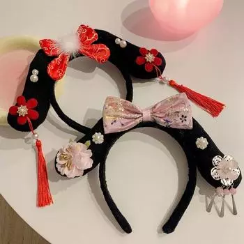 Головной убор в китайском стиле с бантом и жемчугом в старинном стиле, заколка для волос, антикварная детская заколка для волос в ханьфу D