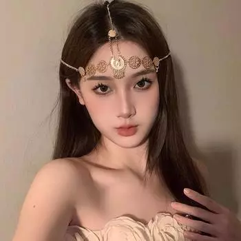 Головной убор в стиле бохо, ретро, цепочка на лоб, аксессуары для волос, подвеска для бровей, старинное эльфийское экзотическое свадебное платье, западные регионы золотой