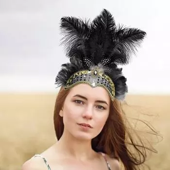 Головной убор Yousheng с перьями, ободок для волос со стразами и пайетками, эластичный карнавальный головной убор для женщин, легкий праздничный головной убор