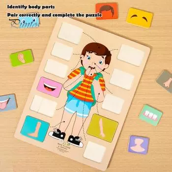 Головоломка «Части тела» Игра-головоломка «Соответствие» Обучающая головоломка «Структура человеческого тела» Анатомия Доска-головоломка для детей Малыши Деревянная обучающая игрушка STEM Girl A