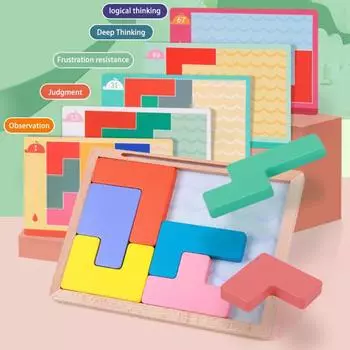 Головоломка из деревянных блоков для пожилых людей, 8 деревянных плиток, доска для сопоставления, красочная образовательная игра-головоломка из разноцветных блоков для детей и взрослых 1 Set