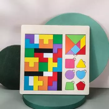 Головоломка «Тетрис» 3 в 1 для когнитивного развития детей в возрасте 4–6 лет; Веселая игра-сборка для мальчиков и девочек Poplar wood tangram 14.5CM*0.6CM thick