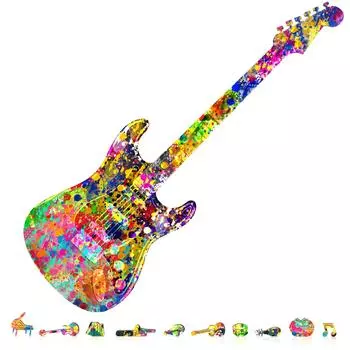 Головоломка ZenChalet Splatter Guitar из 200 деталей для взрослых, деревянная головоломка премиум-класса Удивите своих друзей и семью головоломкой Music Fan Puzzle Brain Teaser