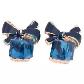 Голубая эмаль бант серьги-гвоздики бант серьги подарок женщины ювелирные изделия