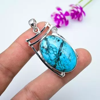 Голубая бирюза, белый топаз, драгоценный камень, подвеска ручной работы, 925 пробы, антикварная бижутерия, кулон, для подарка на помолвку