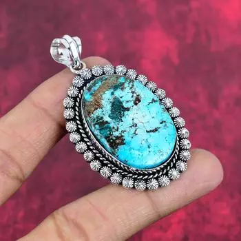 Голубая бирюза драгоценный камень 925 цельное серебро ювелирные изделия, ручная работа великолепный серебряный ювелирный подарок для женщин 2.55 Inches синий
