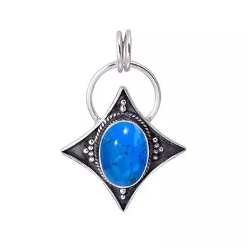 Голубая бирюзовая подвеска из стерлингового серебра 925 пробы V3397, Голубая подвеска, Овальная подвеска, Подарок на День святого Валентина, Подарок для нее, Подарок на день рождения, Украшения ручной работы, Серебро