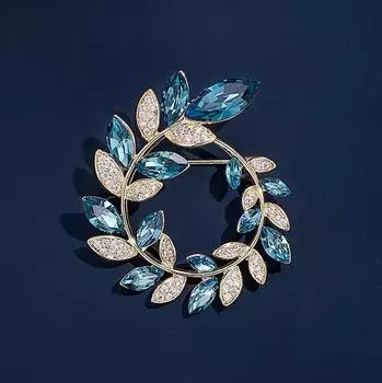 Голубая брошь спереди, изысканная женская гирлянда из колосьев пшеницы, корсаж, брошь с нишевым дизайном, элегантные аксессуары для пальто в стиле темперамент